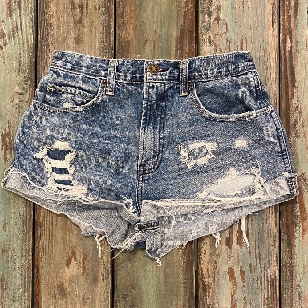 Abercrombie 4 Denim Shorts Distressed Patched High Rise Women’s 100% Cotton